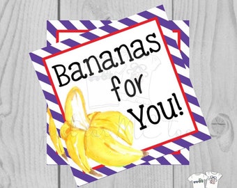 Valentine Printable Tags, Instant Download, Valentine's Day Tags, Square Gift Tags, Classroom Tag, Banana Tag, Treats, Bananas for You