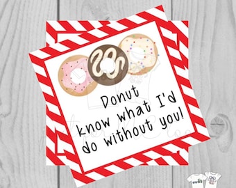 Valentine Printable Tags, Instant Download, Valentine's Day Tags, Square Gift Tags, Classroom Tag, Donut Tag, Donut