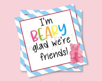 Valentine's Day Printable Cards, Instant Download, Gummy Bear Valentine, Classroom Treat, Friend Tag, Treats, Gummy Bear, Valentine Tags