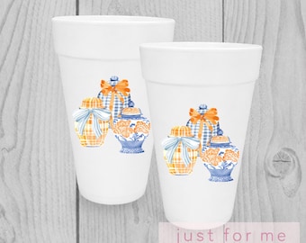 Ginger Jar Cups | Grandmillennial Cups | 16 oz Styrofoam Cups (Set of 10) | Floral Ginger Jar Cups | Housewarming Gift | Hostess Gift