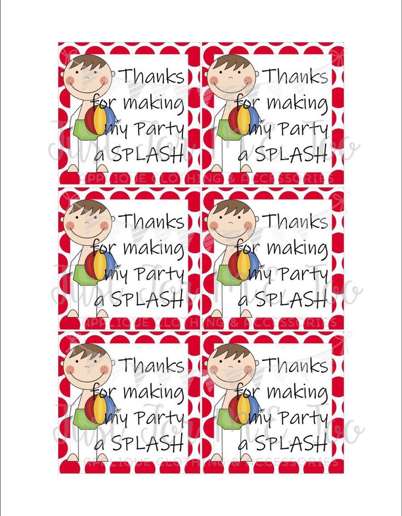 Summer Printable Tags, Thanks for making my Party a Splash, Instant Download, Summer Tags, Pool Party Tags, Pool Birthday image 2
