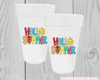 Hello Summer Party Cups | 16 oz Foam Drinkware Set
