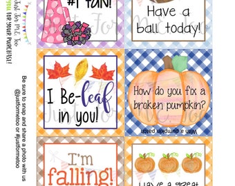 Lunchbox Notes Printable Tags, Pumpkin, Fall School Tags, School Tags, Lunchbox Notes, Digital Download