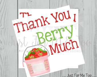 Thank You Printable Tag, Strawberry Tag, Instant Download, Summer Tags, Thank You Berry Much Tags, Summer Party