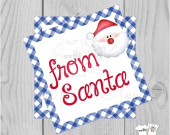 Santa Printable Tags, Instant Download, Christmas Tags, Square Gift Tags, From Santa, Santa Tag, Gift Tag, Christmas, Blue Gingham