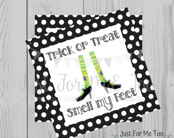 Halloween Printable Tags, Instant Download, Trick or Treat Smell My Feet Tags, Square Gift Tags, Witch Feet, Printables, Halloween Pals