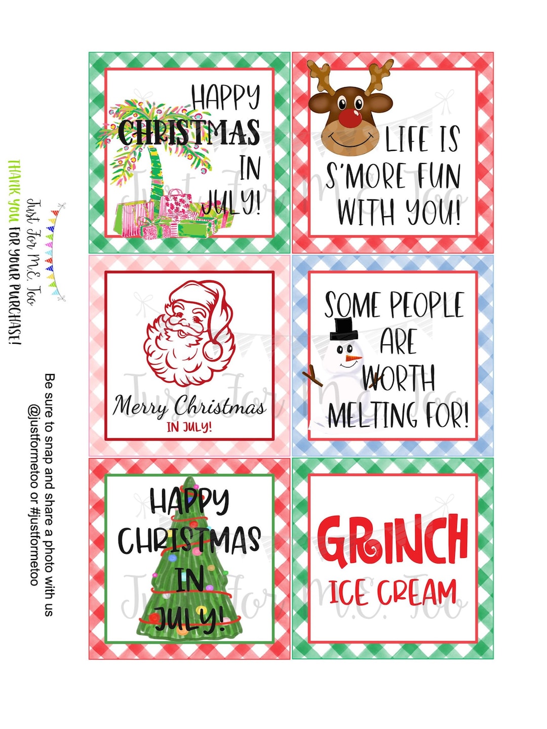 christmas in july gift tags: printable square tags (instant
