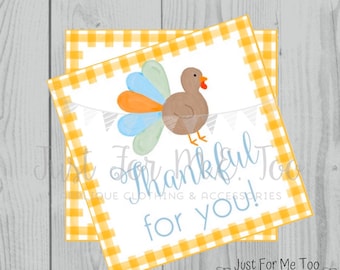 Thanksgiving Printable Tags, Instant Download, Thankful for You, Turkey Gift Tags, Printable, Thanksgiving, Orange Gingham