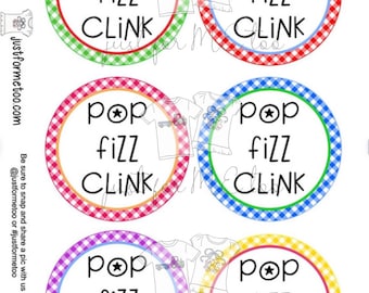 Happy New Year Printable Tag, Instant Download, Gift Tag, 2021 Gift Tag, Round Tag, New Years Gift, New Year Party, Pop Fizz Clink