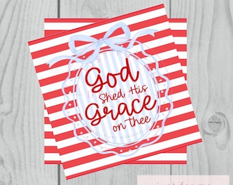 Patriotic Christian Gift Tag, God Shed His Grace, Faith Party Favor (Digital Download)