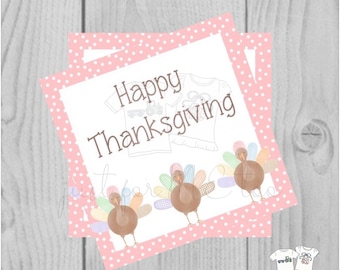 Thanksgiving Printable Tags, Instant Download, Fall Tags, Turkey Gift Tags, Birthday, Lunchbox Notes, Thanksgiving,  Printable, Girl, Pink