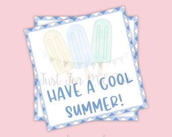 Summer Printable Tags, Have a Cool Summer, Instant Download, Summer Tags, Popsicle Tags, Summer, Blue, Gingham, End of School Treat, Party