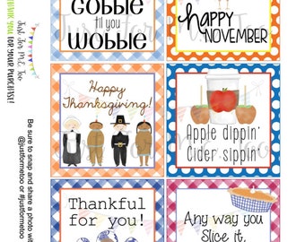 November Tag Bundle,  Printable Tag Bundle, Digital Tags, Gift Tag, Thanksgiving, Download, Gift Tag, Lunchbox Note, Happy Note