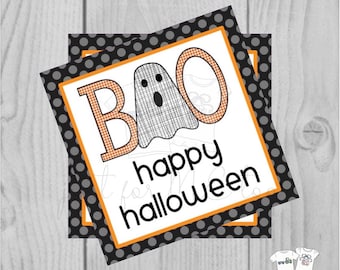 Halloween Printable Tags, Instant Download, Boy Ghost Tags, Square Gift Tags, Happy Halloween, Lunchbox, BOO Tag, Printable, Boo to you