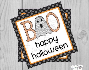 Halloween Printable Tags, Instant Download, Boy Ghost Tags, Square Gift Tags, Happy Halloween, Lunchbox, BOO Tag, Printable, Boo to you