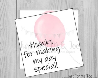 Instant Download Printable Thank You Tags, Printable Thank You Party Tags, Pink Balloon Tag, Birthday Favor Tag