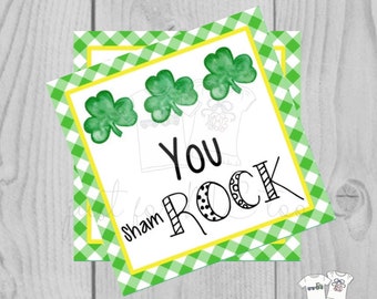 St. Patrick's Day Printable Tags, Instant Download, You Rock Tags, Square Gift Tags, Classroom, Shamrock Tag, Treats, Clover Lucky