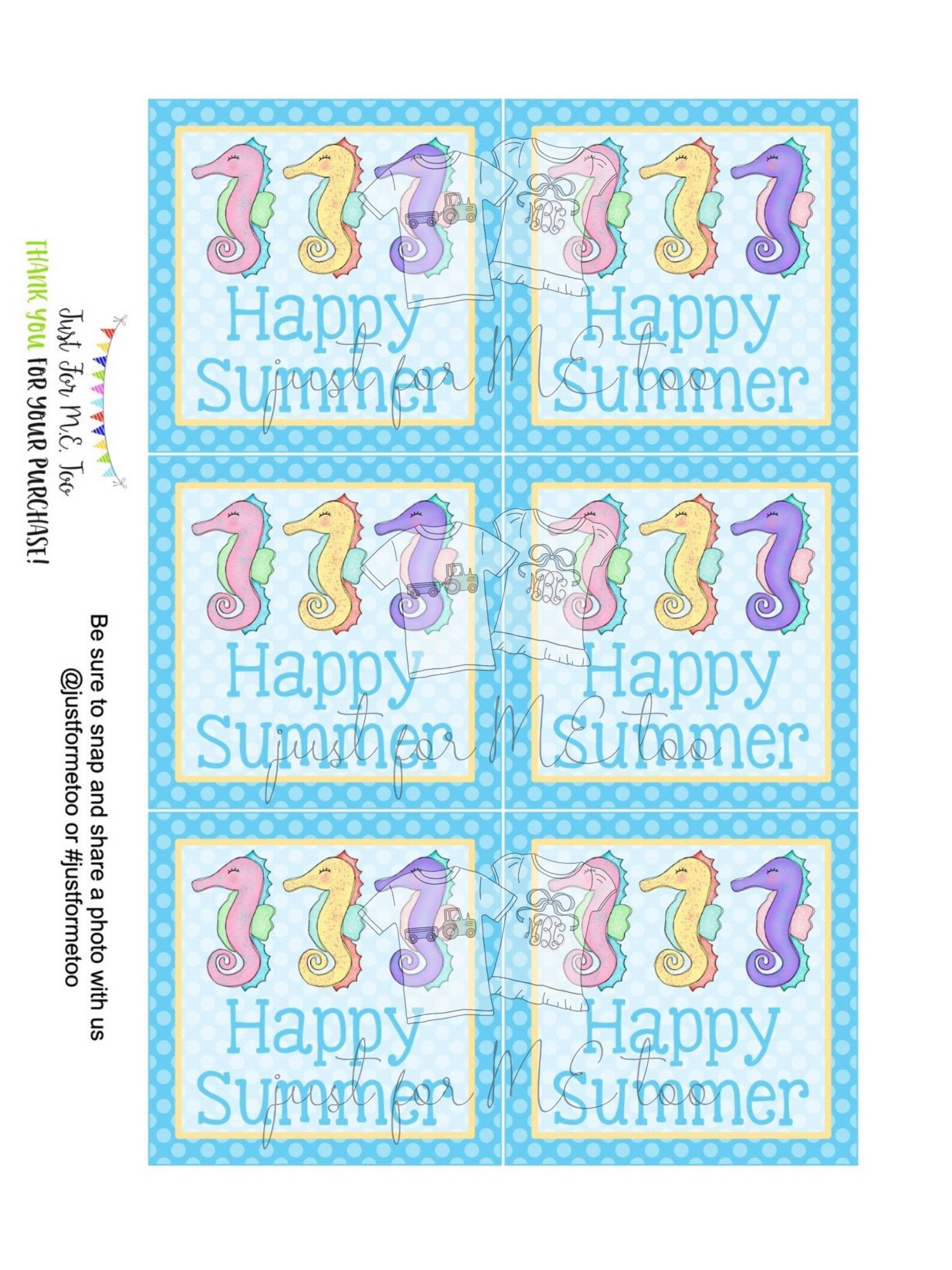 Happy Summer Printable Tags Sea Horse Instant Download | Etsy