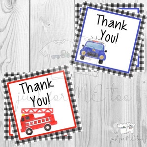Instant Download Printable Thank You Tags, Police Tag, Fire Truck Tag, Thank You, Friend, Gift, Ta, Emergency Crew, Fireman, Policeman