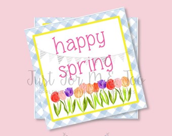 Happy Spring Tulip Printable Tags, Instant Download, Spring Tags, Square Gift Tags, Teacher Tag, Flower Tag, Treats, School, Spring, Easter