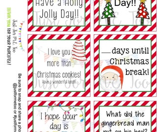 Christmas Lunchbox Notes Printable Tags, December Lunch Notes, School Notes, School Tag, Digital Download, Santa, Lunch Joke