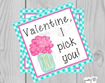 Valentine Printable Tags, Instant Download, Valentine's Day Tags, Square Gift Tags, Classroom Tag, Flower Tag, Treats, I Pick You