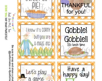 Thanksgiving Lunchbox Notes Printable Tags, November Lunch Notes, School Notes, School Tag, Digital Download, Turkey, Lunch Joke, Tractor