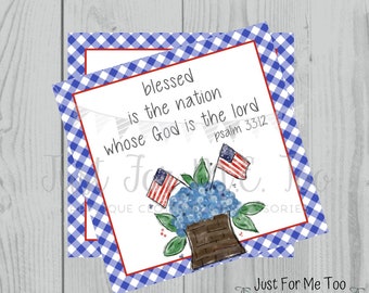 Instant Download Printable 4th of July Tag, Flag Tag, July 4th Printable, Flag Tags, Bible Verse Printable, Psalm 33:12