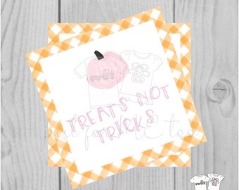 Halloween Printable Tags, Instant Download, Treats not Tricks Tags, Square Gift Tags, Gingham, Printable, Halloween Treats, pumpkin