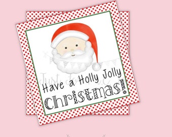 Christmas Printable Tags, Instant Download, Christmas Tags, Square Gift Tags, Holly Jolly Christmas, Christmas Holly Tag, Santa Holly Jolly