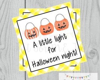 Halloween Printable Tags, Instant Download, Happy Halloween Tags, Square Gift Tags, Jack-O-Lantern, Light for Halloween Night