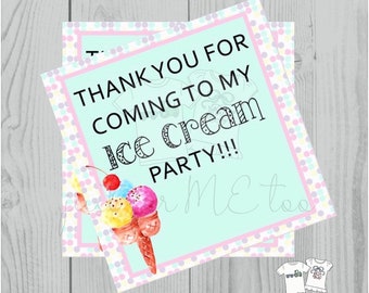 Instant Download Birthday Printable  Ice Cream Tag, Instant Download, Printable, Square, Gift Tag, Thank You