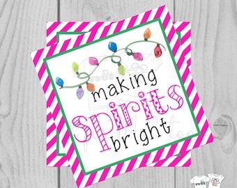 Making Spirits Bright Pink Christmas Printable Tag, Instant Download, Gift Tag, Christmas Tag, Christmas Lights Tag