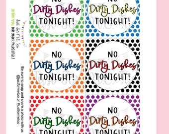 No Dirty Dishes Printable Tags, Instant Download, Friend Tags, Square Gift Tags, No dishes tonight, Dishes, Snack Tag, Neighbor Tag