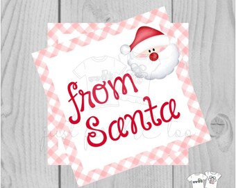 Santa Printable Tags, Instant Download, Christmas Tags, Square Gift Tags, From Santa, Santa Tag, Gift Tag, Christmas, Light Pink Gingham