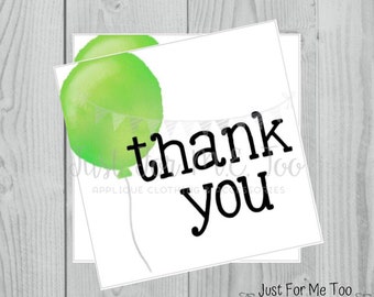 Instant Download Printable Thank You Tags, Printable Thank You Party Tags, Green Balloon Tag, Birthday Favor Tag