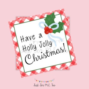 Christmas Printable Tags, Instant Download, Christmas Tags, Square Gift Tags, Holly Jolly Christmas, Christmas Holly Tag