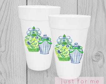 Ginger Jar Cups | Grandmillennial Cups | 16 oz Styrofoam Cups | Chinoiserie | Floral Ginger Jar Cups | Housewarming Gift | Hostess Gift