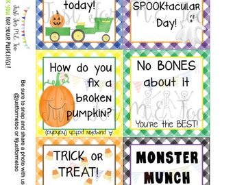 Halloween Lunchbox Notes Printable Tags, October, Fall School Tags, School Tag, Digital Download, Pumpkin, Ghost, Lunch Joke