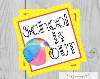 Instant Download Printable Beach Ball Tag, School is Out,  Summer Party Tag, Summer Printable, Summer Tag, Instant Download, End of School