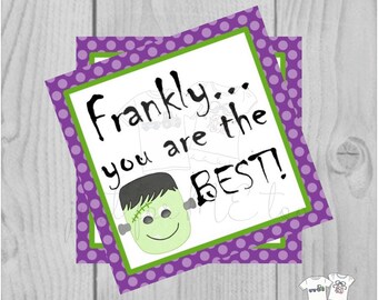 Halloween Printable Tags, Instant Download, Frankly You are the Best Tags, Square Gift Tags, Lunchbox, Frankenstein, Printables, Halloween