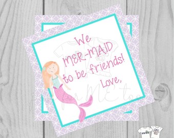 Valentine Digital Download Tag, Valentine Gift Tag, Mermaid Tag, Girl Valentine Tag, Printable Tag, We Mer-Maid to be Friends, Mermaid