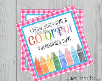 Valentine Printable Tags, Instant Download, Valentine's Day Tags, Square Gift Tags, Classroom Tag, Crayon Tag, Treats, Crayons, Colorful