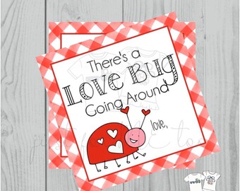 Valentine Printable Tags, Instant Download, Valentine's Day Tags, Square Gift Tags, Teacher Tag, Love Bug Tag, Treats, School Tag