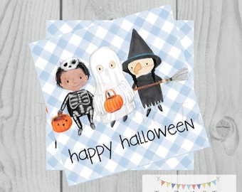 Happy Halloween Printable Tags, Instant Download, Trick or Treat Tags, Square Gift Tags, Halloween Friends, Printable, Happy Halloween, Blue