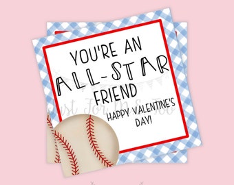 Valentine Printable Tags, Instant Download, Valentine's Day Tags, Classroom Tag, Ball Tag, Treats, Sports, Valentine, Baseball tag