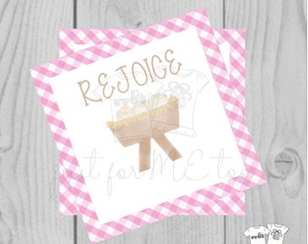 Christmas Printable Tags, Instant Download, Pink Manger Tags, Square Gift Tags, Rejoice, Baby Jesus, Christmas Tag, Instant Download