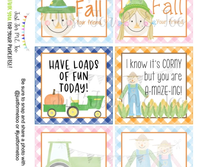 Featured listing image: Fall Printable Gift Tags: Scarecrow & Pumpkin Designs (JPG Digital Download)