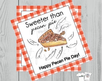 Pecan Pie Recipe Printable Tags, Instant Download,Sweeter than Pie Instant Download Printable, Recipe