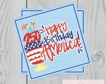Happy Birthday America Gift Tag: Patriotic Printable (Digital Download), 4th of July Tag